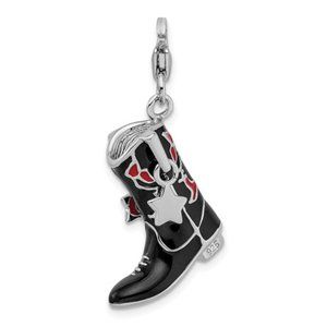 SS Black Enamel Boot Charm with Lobster Clasp